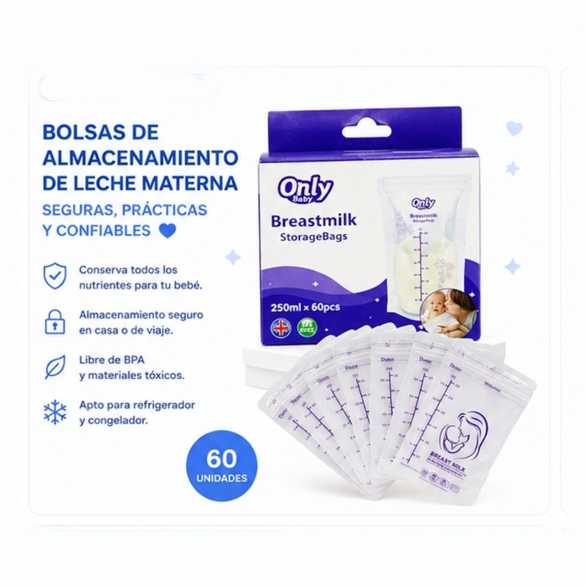 Bolsas para Almacenar Leche Materna x60