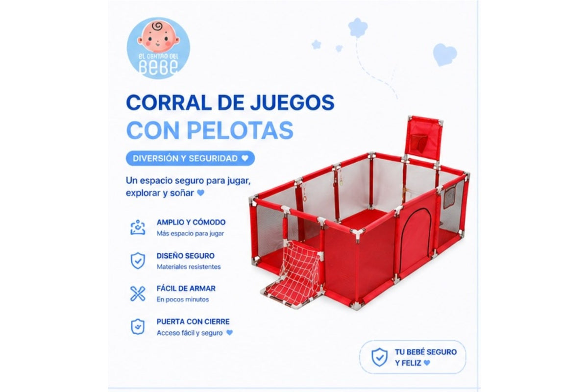 Corral de Juegos con 30 Pelotas y Canasta