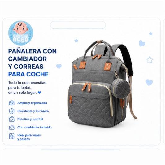 Pañalera Morral con Cambiador y Correas para Coche