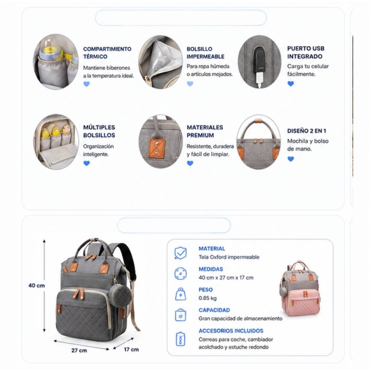 Pañalera Morral con Cambiador y Correas para Coche - imagen 2