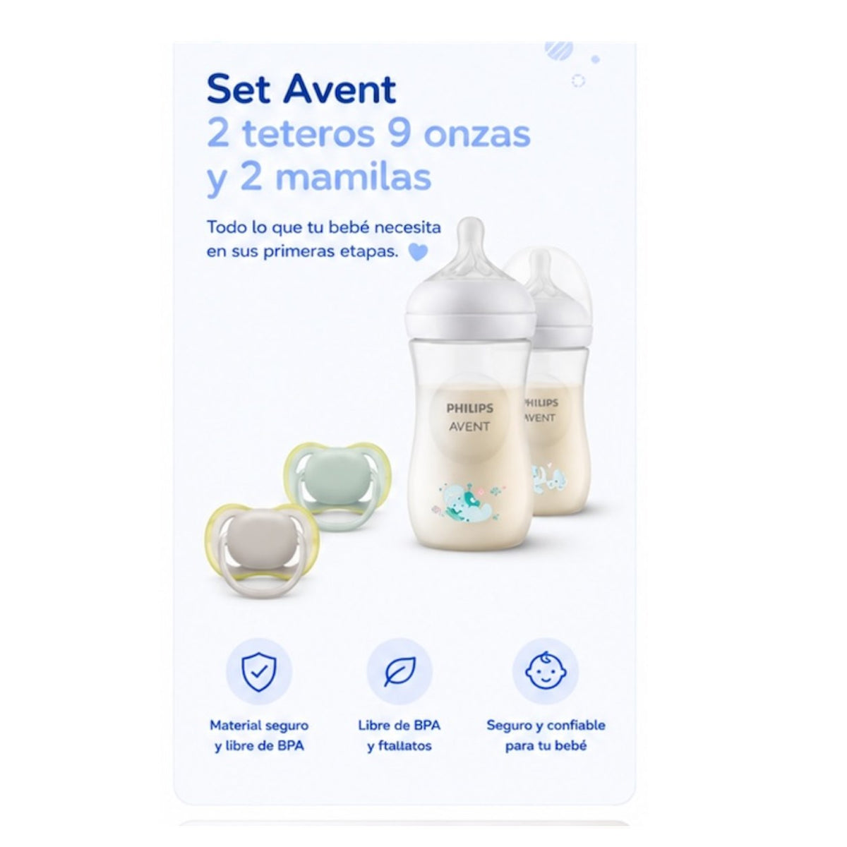 Set Philips Avent Natural Response: 2 Teteros 9 oz + 2 Chupos