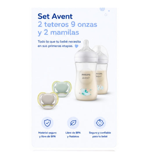 Set Philips Avent Natural Response: 2 Teteros 9 oz + 2 Chupos