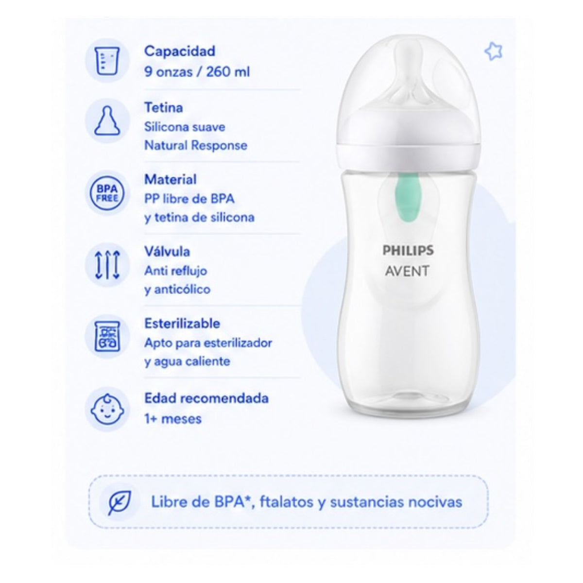 Tetero Philips Avent Natural Response AirFree 9 oz (260 ml) - imagen 3
