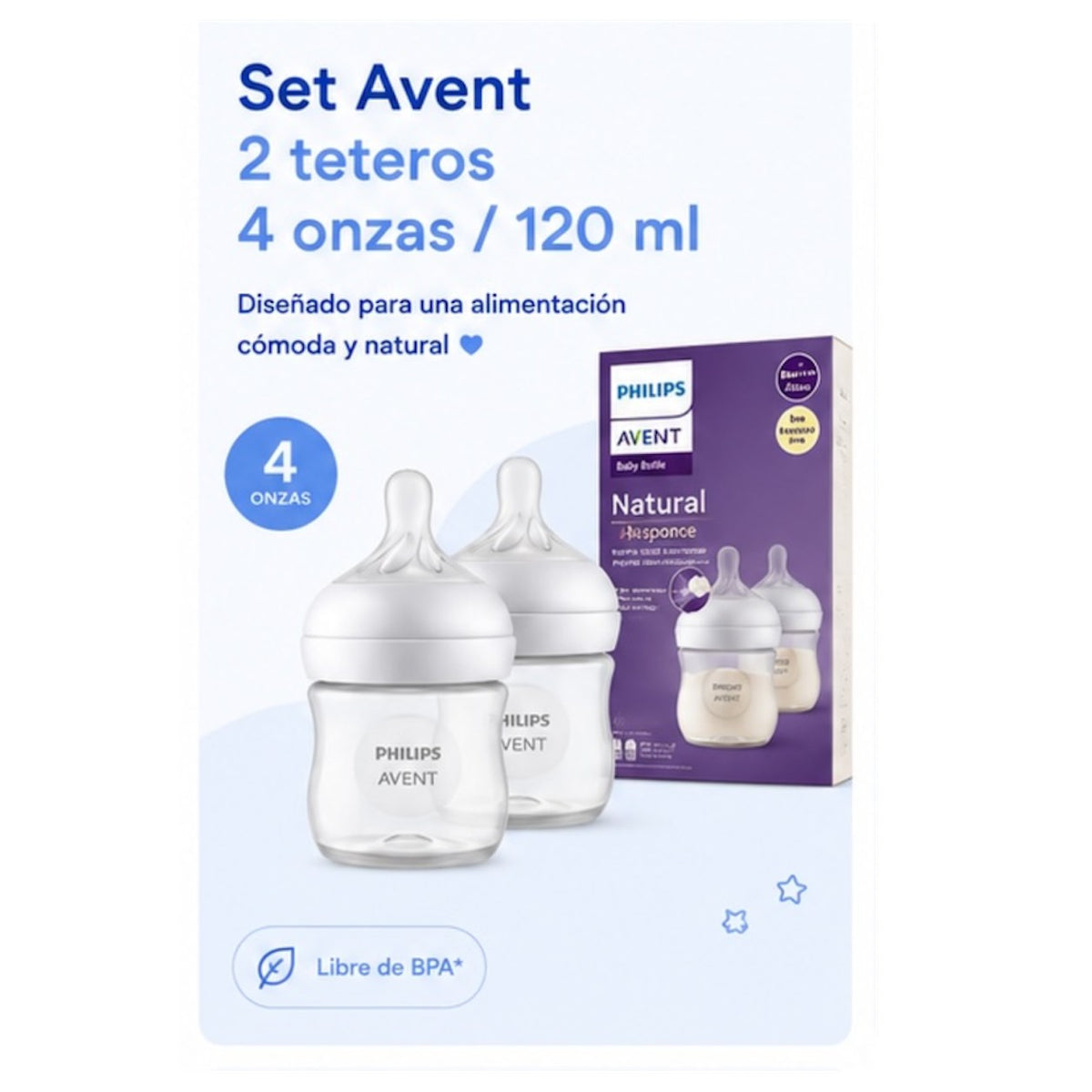 Set Philips Avent Natural Response 2 Teteros 4 oz (120 ml)