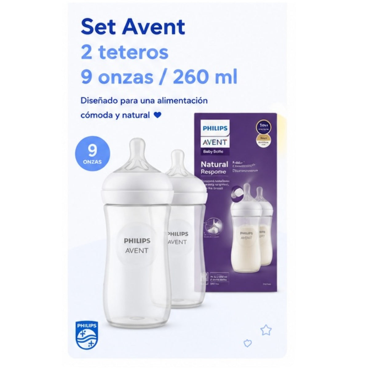 Set Philips Avent Natural Response 2 Teteros 9 oz (260 ml)