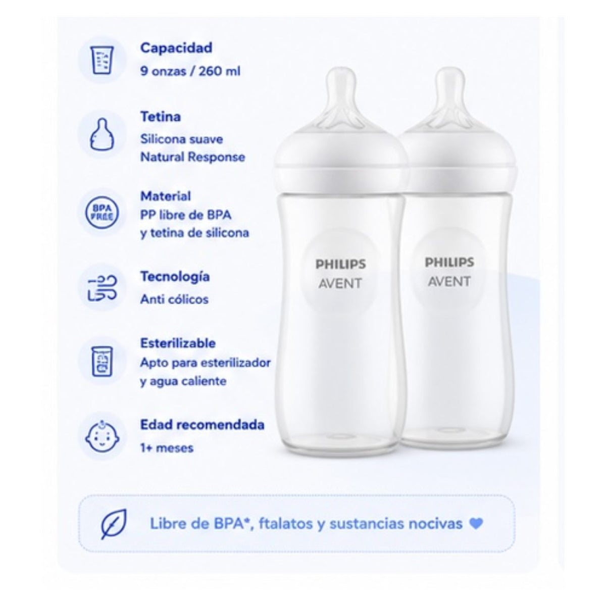 Set Philips Avent Natural Response 2 Teteros 9 oz (260 ml) - imagen 3