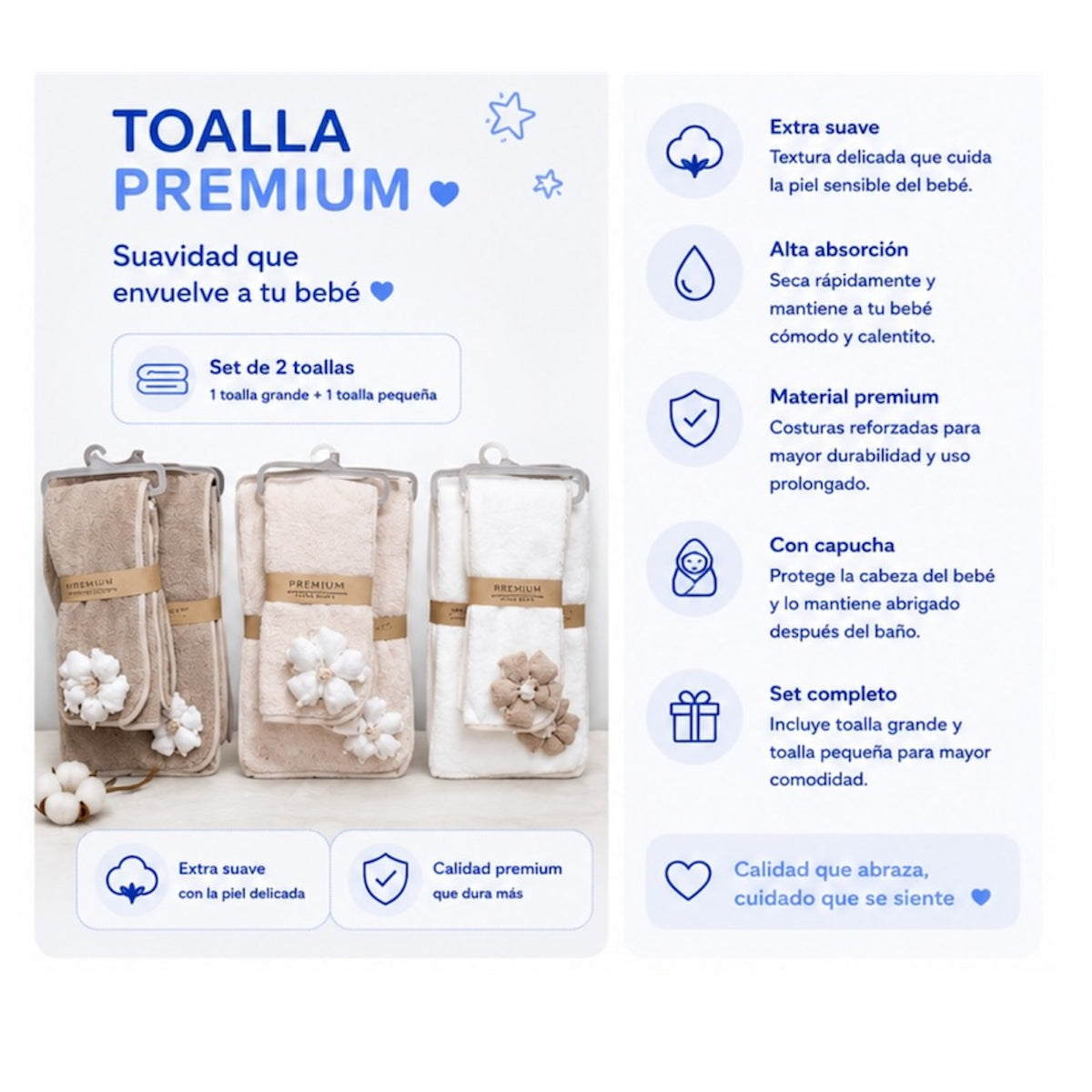 Toalla Premium con Capucha Set 2 Piezas